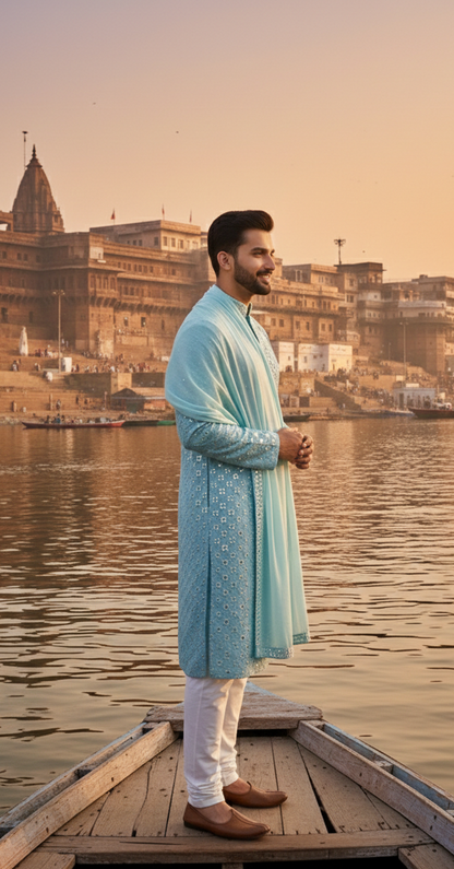 Heritage Mirrorwork Kurta Set with Embroidered Shawl