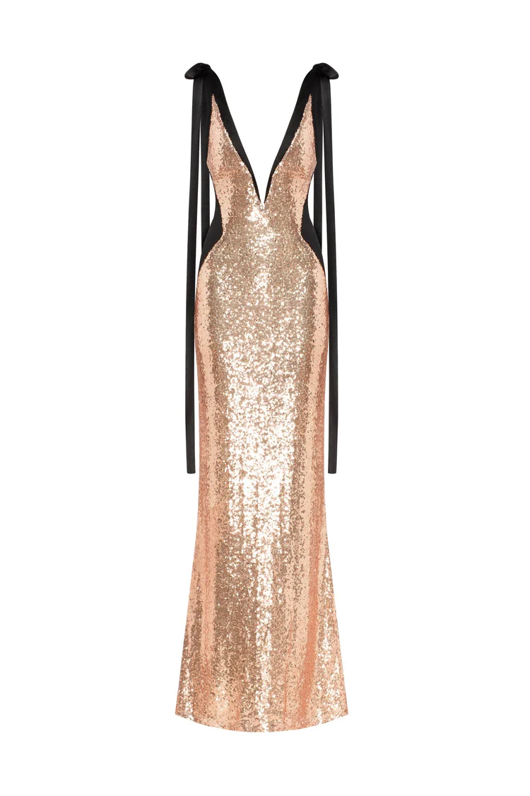 Bizzare fully sequined tie-straps Maxi dress