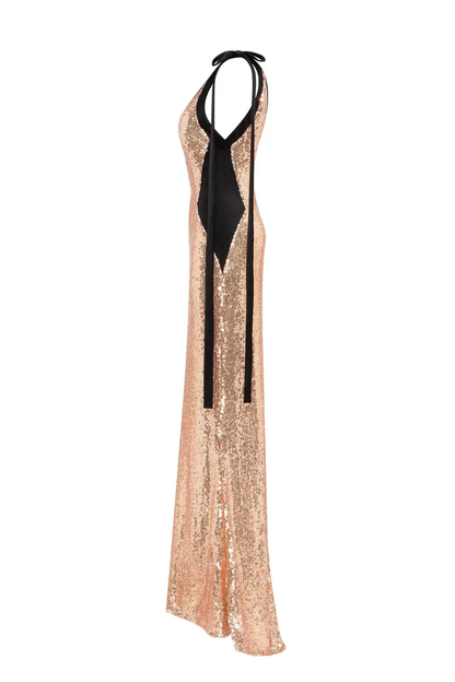 Bizzare fully sequined tie-straps Maxi dress