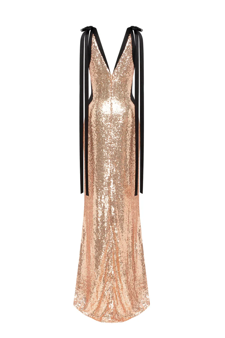 Bizzare fully sequined tie-straps Maxi dress