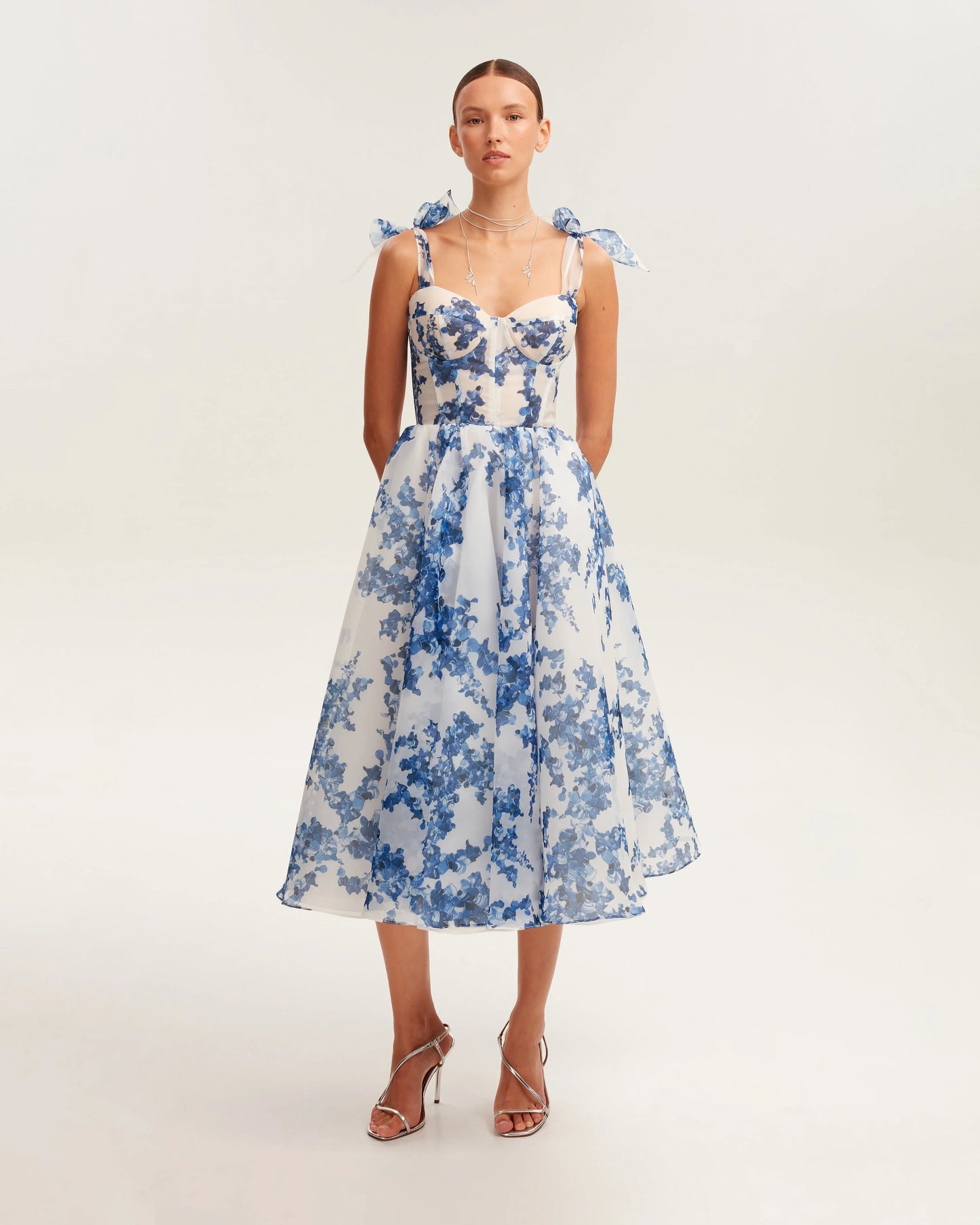 Hydrangea Tie Strap Midi Dress