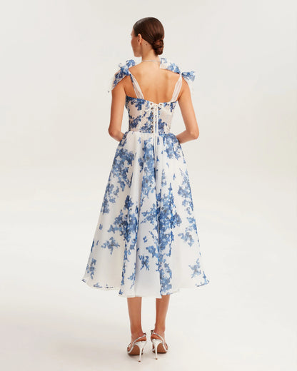 Hydrangea Tie Strap Midi Dress