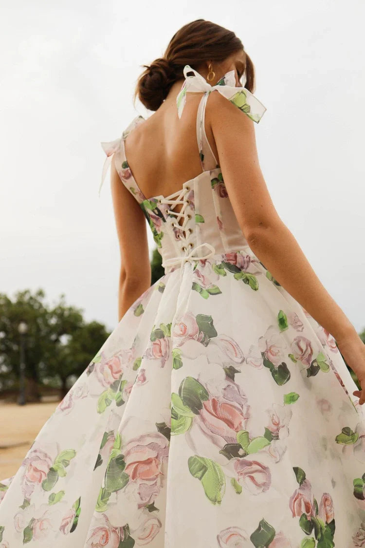 Apple Blossom Tie Strap Midi Dress