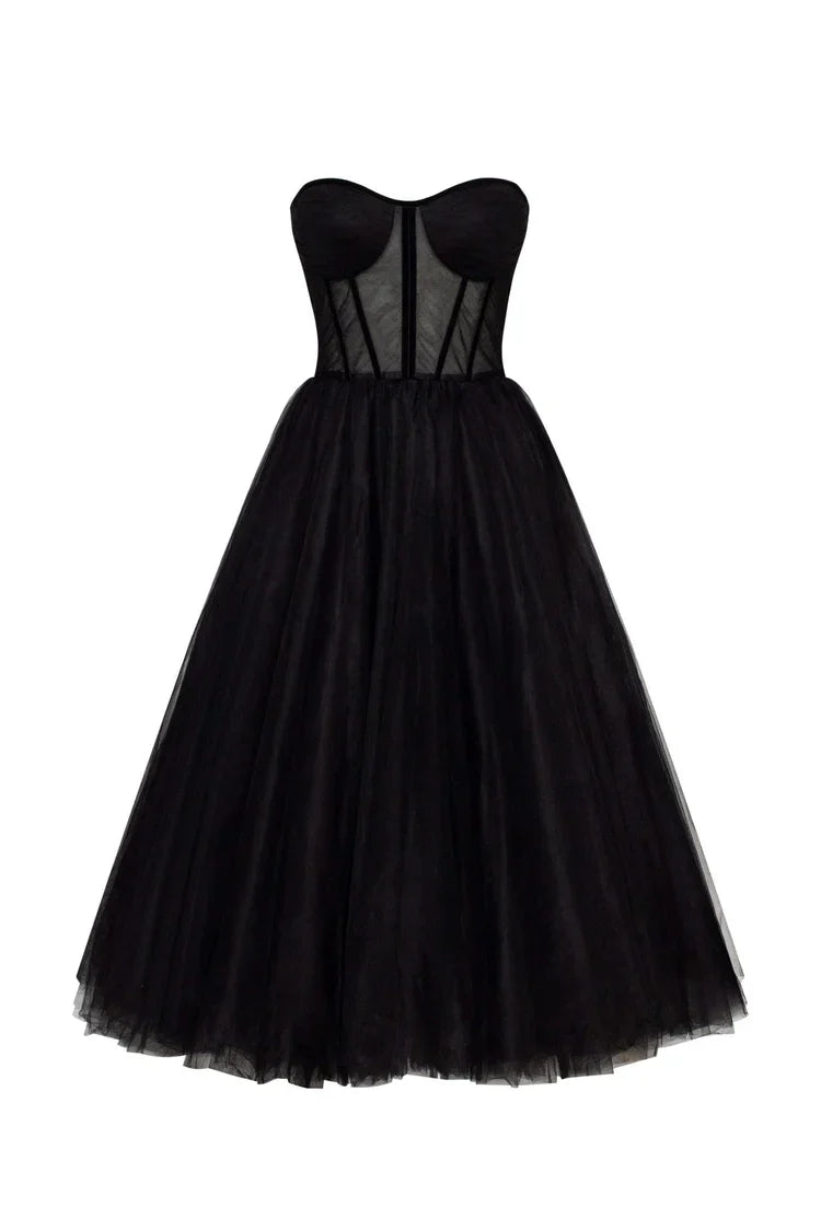 Black Strapless Puffy Dress