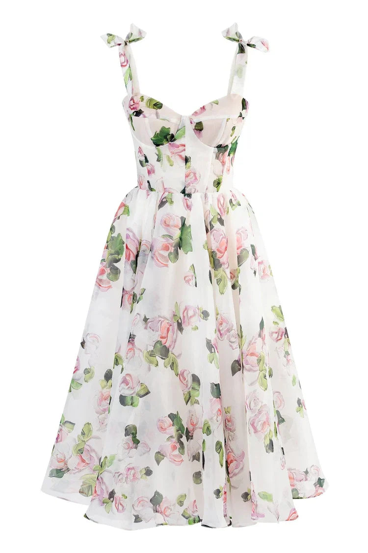 Apple Blossom Tie Strap Midi Dress