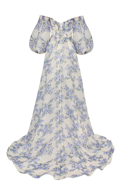 Tender Floral Puff Sleeves Maxi Dress