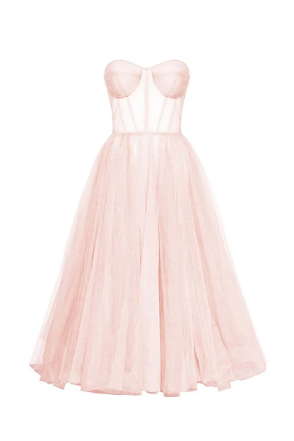 Misty Rose Strapless Puffy Dress