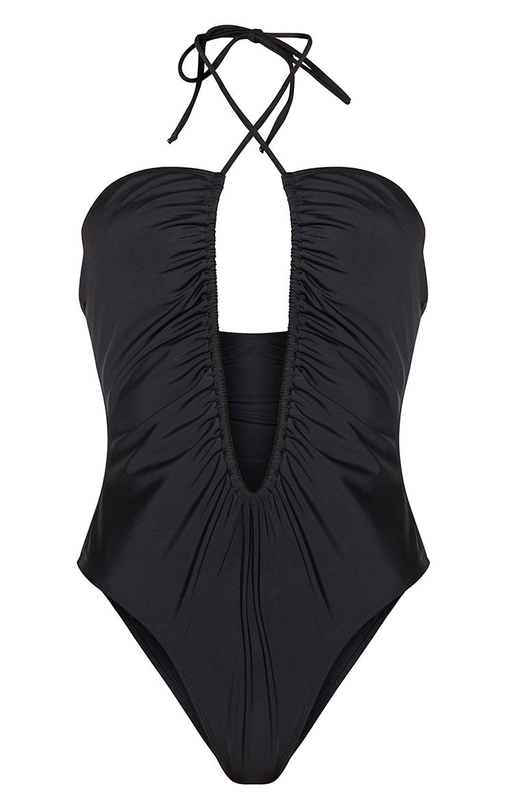 Runched Neck Swimsuit Monokini