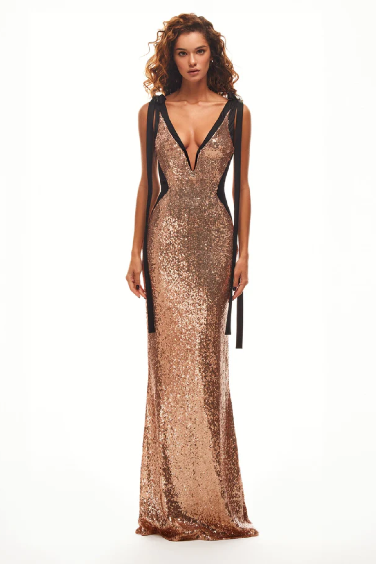 Bizzare fully sequined tie-straps Maxi dress