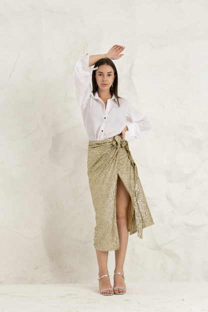 Golden Sequin Wave Skirt