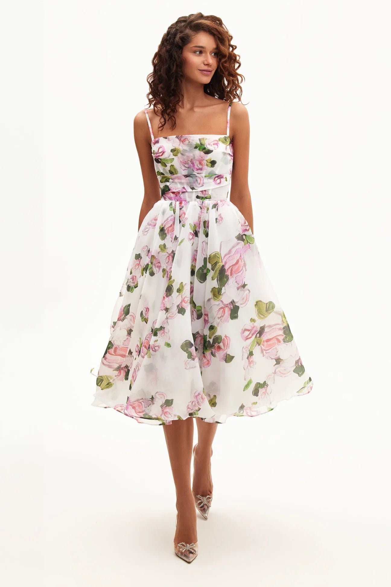 Apple Blossom Spaghetti Strap Midi Dress