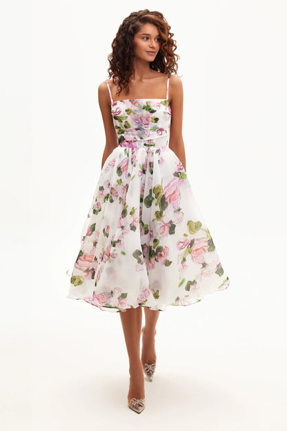 Apple Blossom Spaghetti Strap Midi Dress