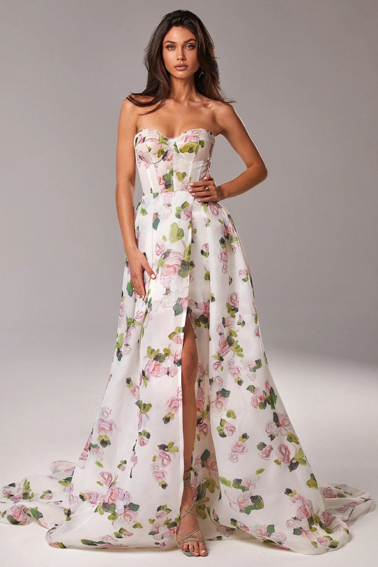 Apple Blossom Front Slit Maxi Dress