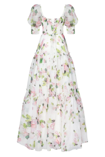 Apple Blossom Sheer Sleeves Maxi Dress