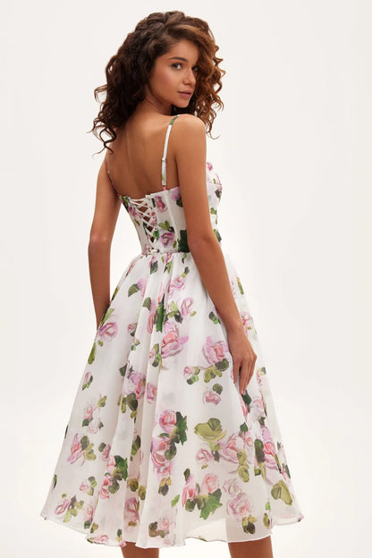 Apple Blossom Spaghetti Strap Midi Dress