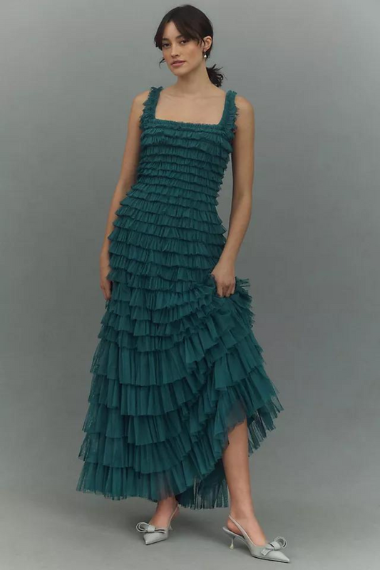 Mac Ruffled Tea-Length Dress