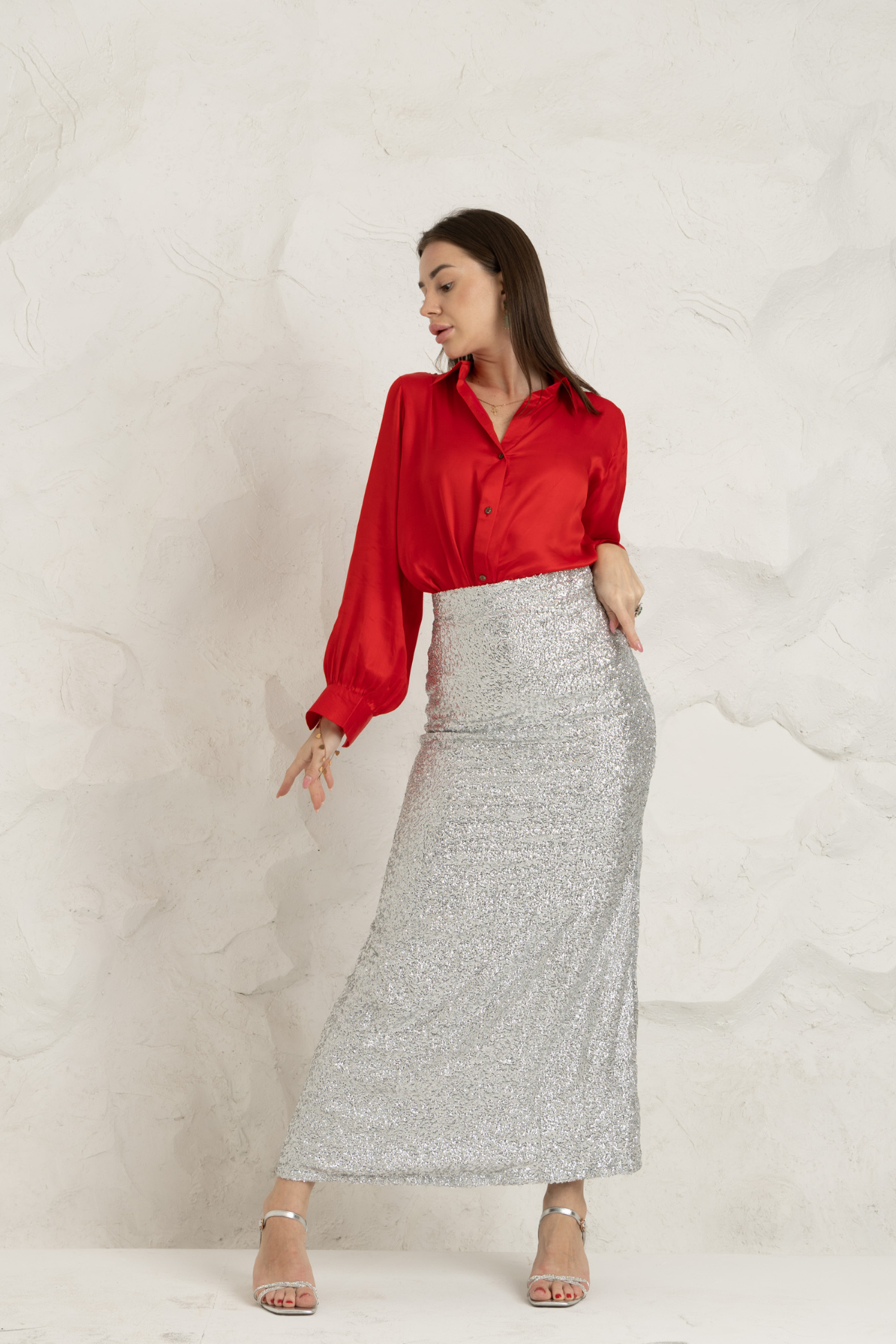 Silver Sequin Ripple Skirt