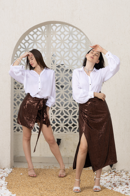 Chocolate Sequin Mini Wave Skirt