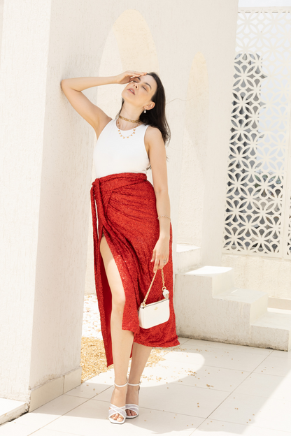 Red Sequin Wave Skirt