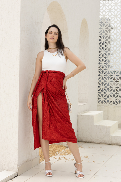 Red Sequin Wave Skirt