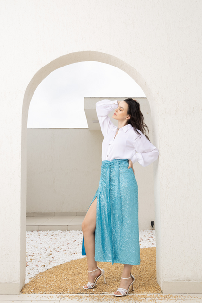 Ice Blue Sequin Wave Skirt