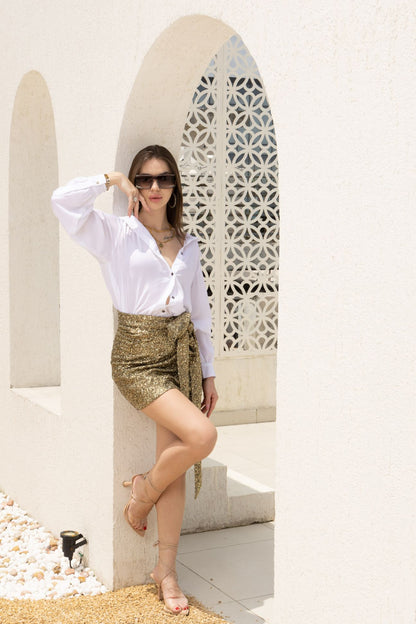 Luxe Gold Sequin Mini Wave Skirt