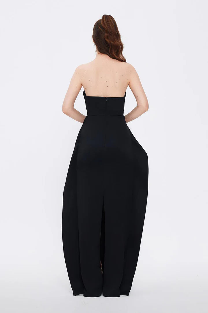 Pearl Detailed Strapless Collar Evening Dress