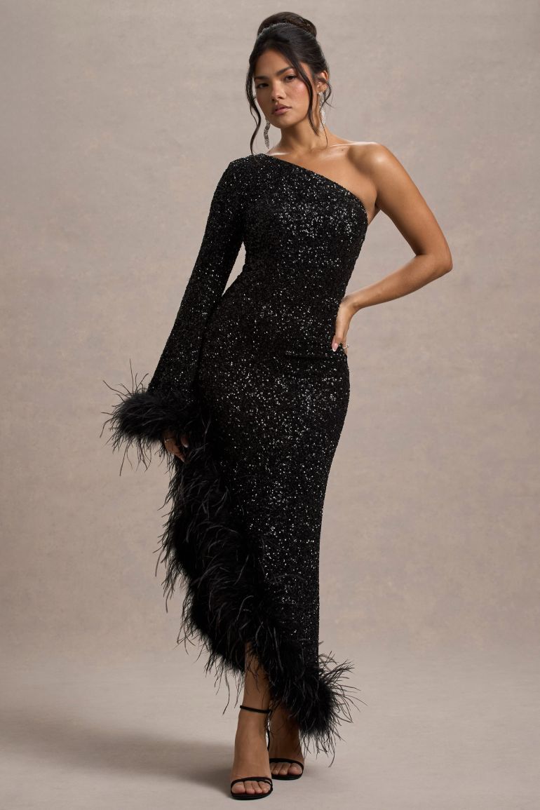 Shadow Feather Trim Dress
