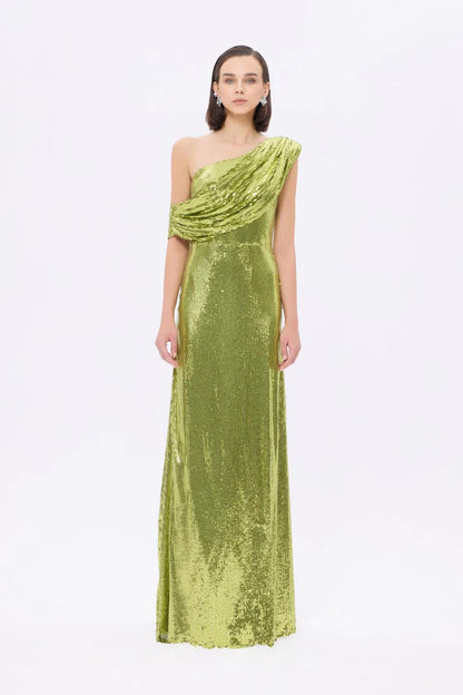 One-Shoulder Sequin Evening Gown