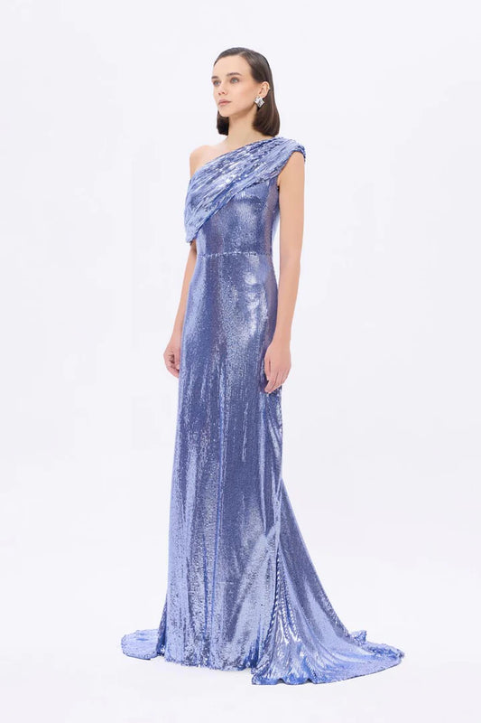 One-Shoulder Sequin Evening Gown