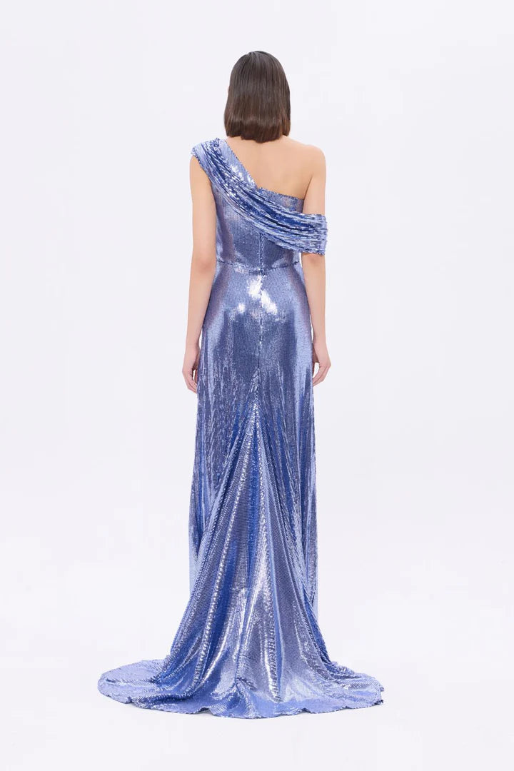 One-Shoulder Sequin Evening Gown