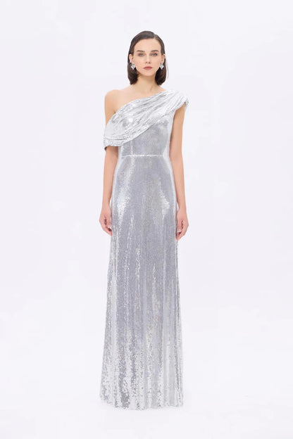 One-Shoulder Sequin Evening Gown