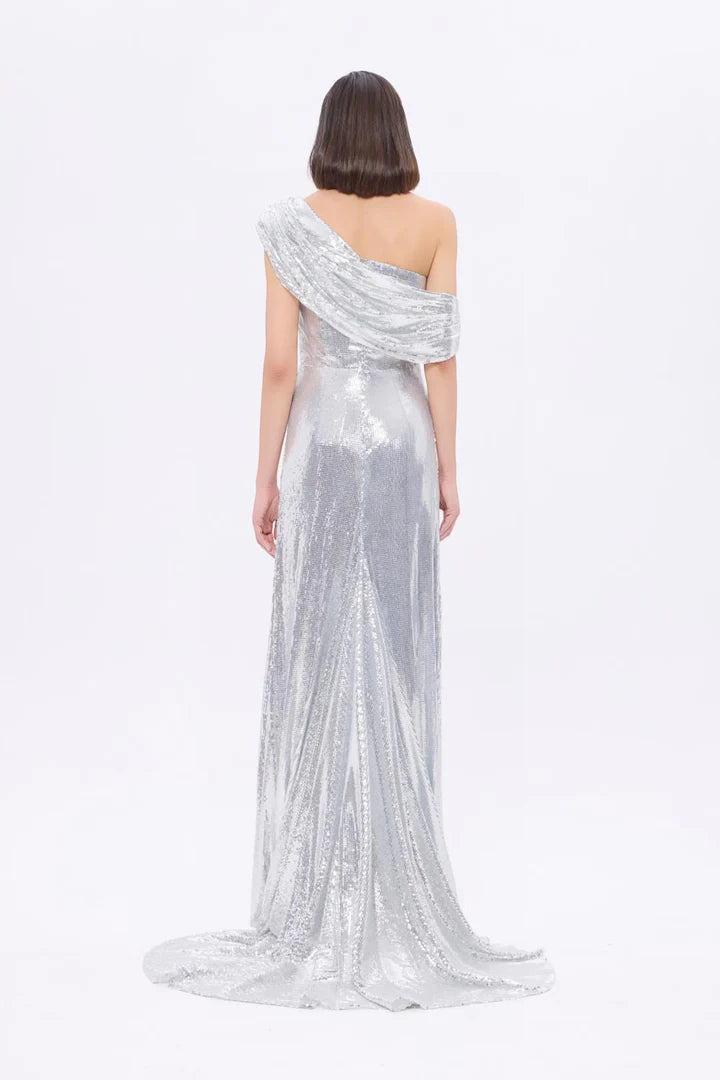 One-Shoulder Sequin Evening Gown