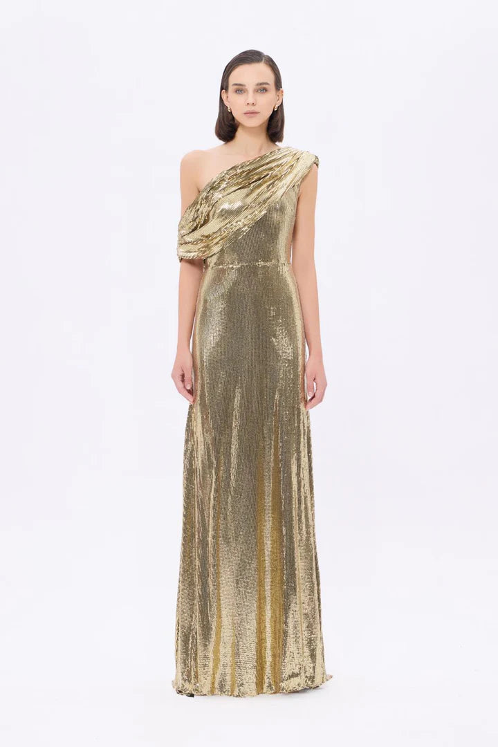 One-Shoulder Sequin Evening Gown