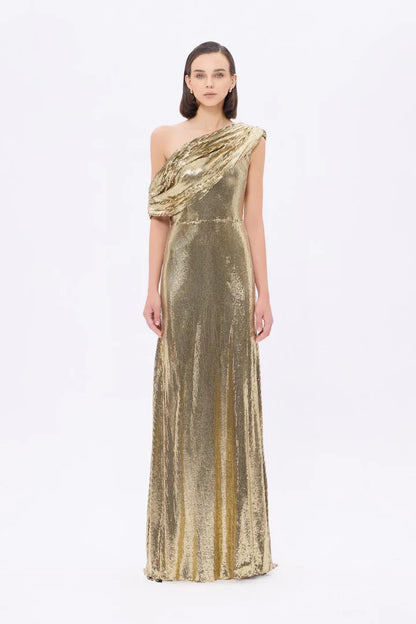 One-Shoulder Sequin Evening Gown