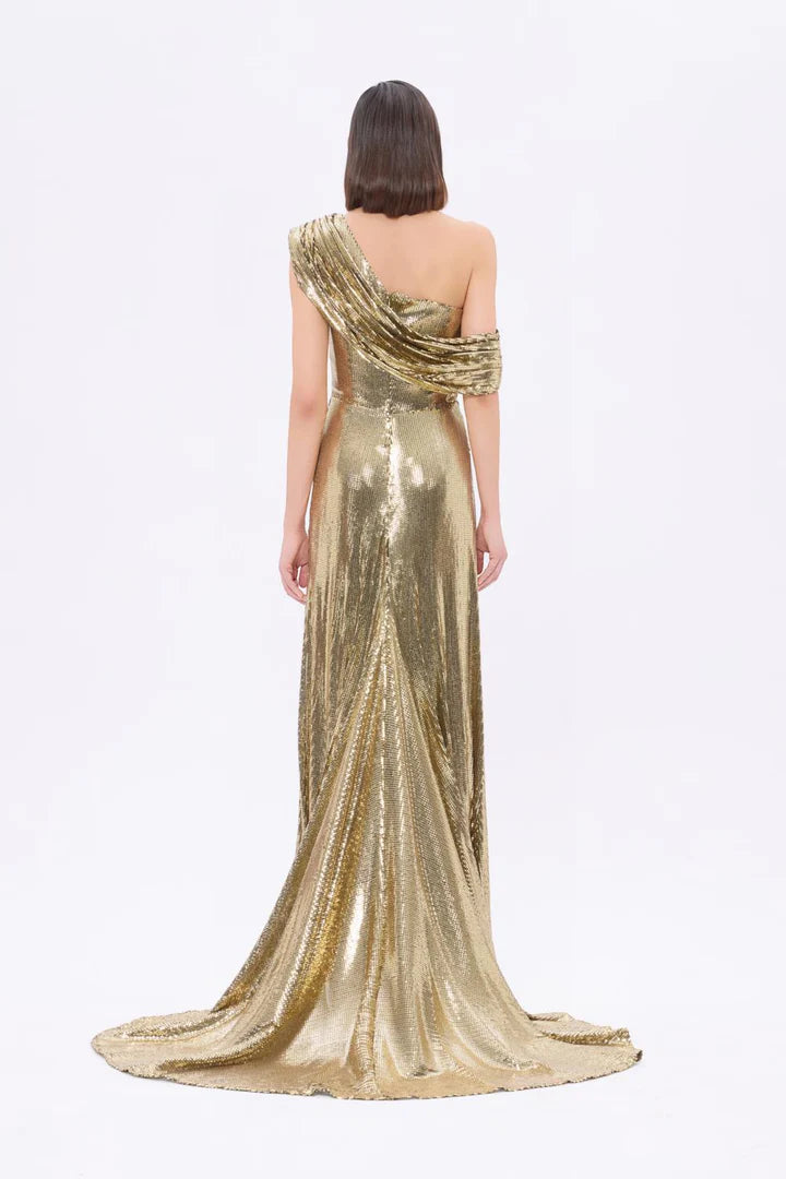 One-Shoulder Sequin Evening Gown
