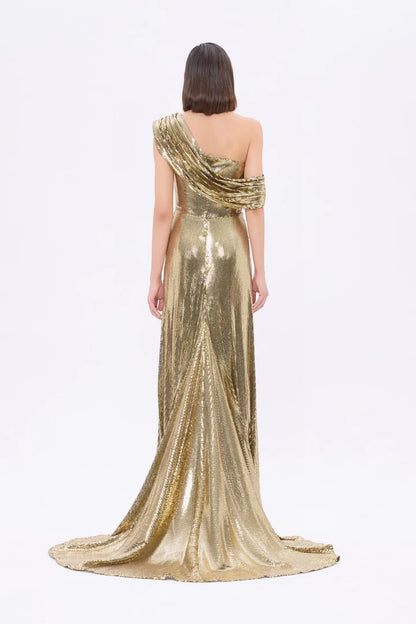 One-Shoulder Sequin Evening Gown