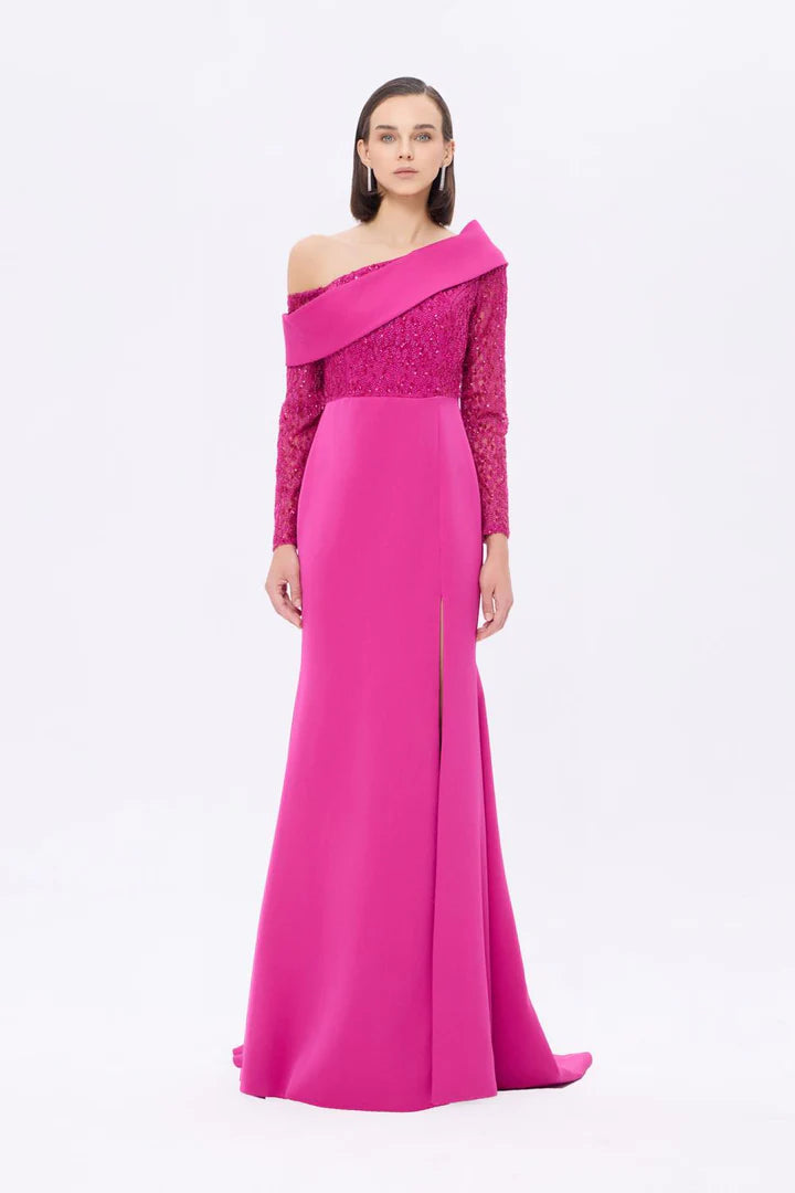 Off-Shoulder Embellished Evening Gown
