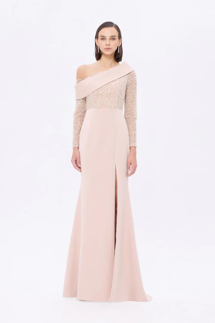Off-Shoulder Embellished Evening Gown