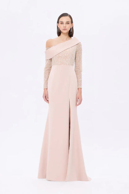 Off-Shoulder Embellished Evening Gown