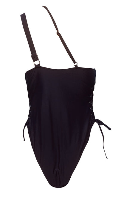 Asymmetric One Shoulder Lace Up Swimsuit Monokini