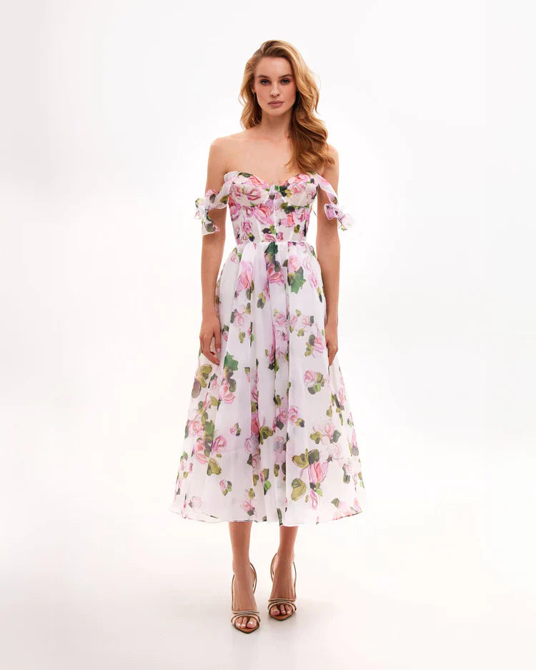 Apple Blossom Tie Strap Midi Dress