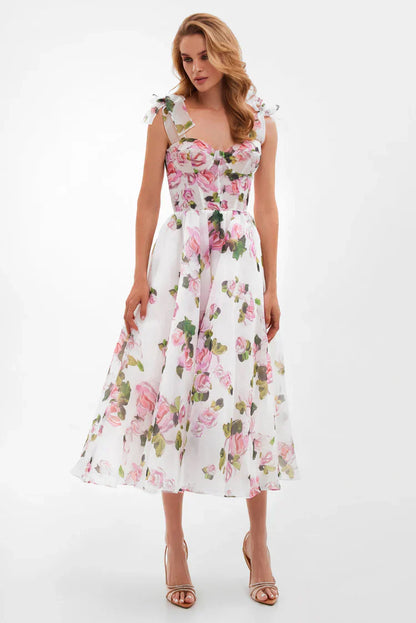 Apple Blossom Tie Strap Midi Dress