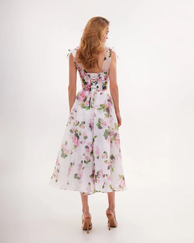 Apple Blossom Tie Strap Midi Dress