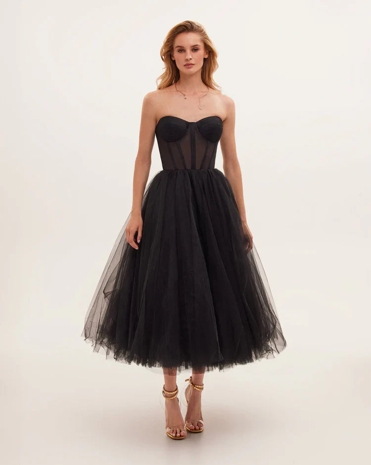 Black Strapless Puffy Dress