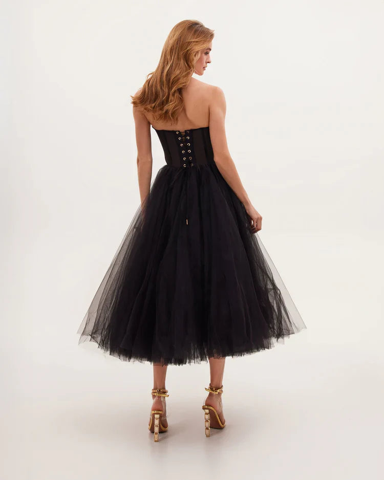 Black Strapless Puffy Dress