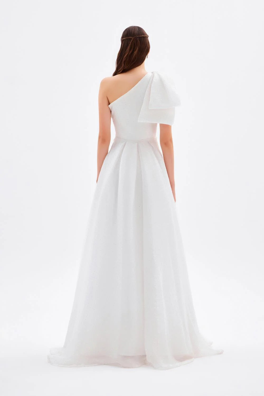 One Shoulder Bow Detail Long Evening Dress