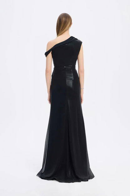 Low Shoulder Long Evening Dress with Slits