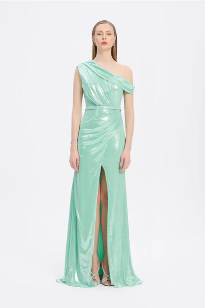 Low Shoulder Long Evening Dress with Slits