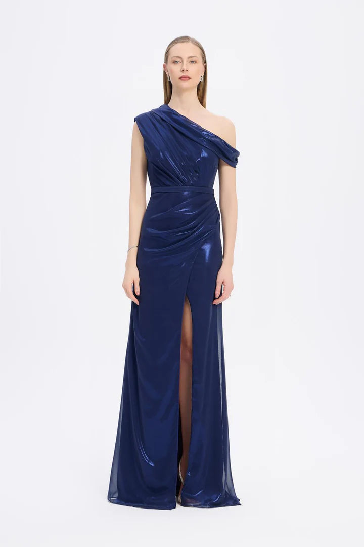 Low Shoulder Long Evening Dress with Slits